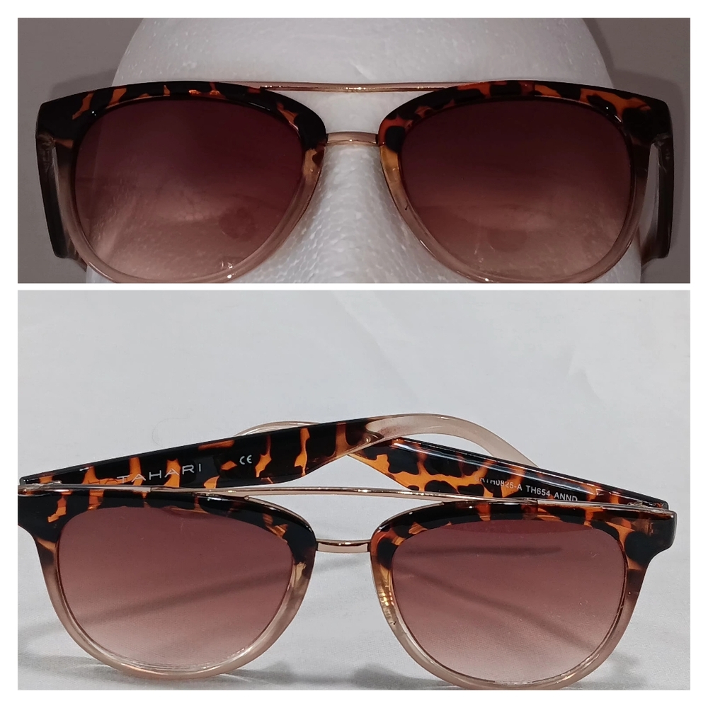 Tahari Aviator Sunglasses Tortoise Tan Gold Bar Frame Classic Retro Old Money